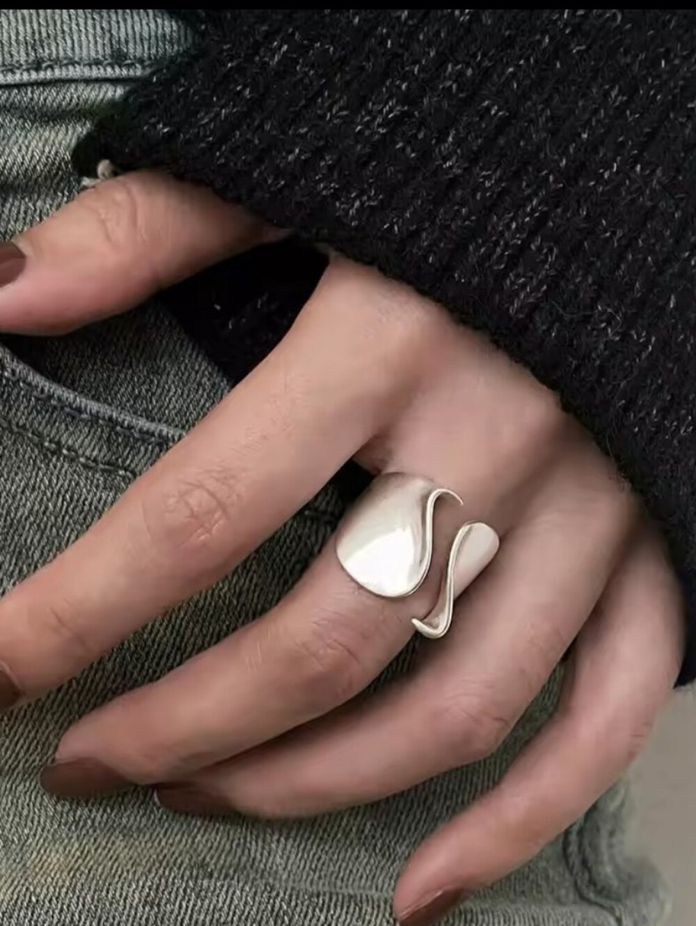 Minimalist Silver Sculptural Open Ring - Women Jewelry